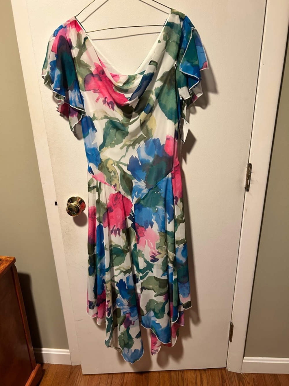 Signature by Robbie Bee Watercolor Floral High-Low Dress - Pink & Blue & Green